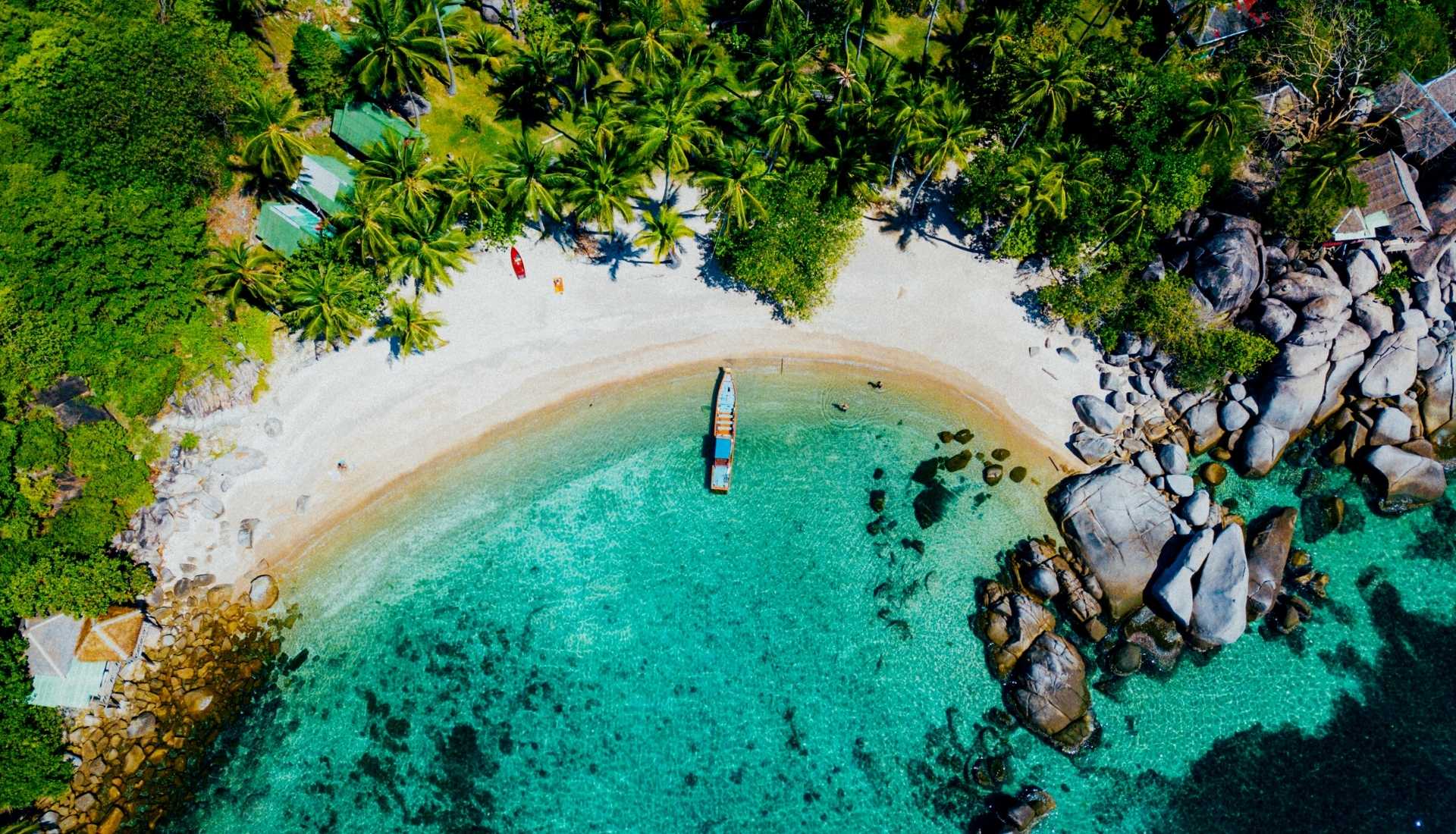 Boat on beach aerial view