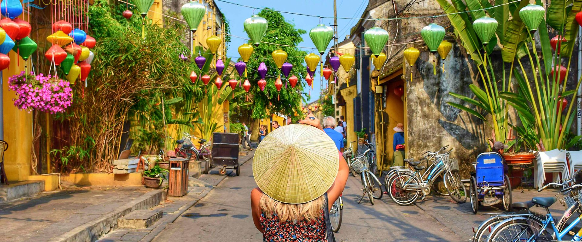 Colourful lanterns across the street in Vietnam