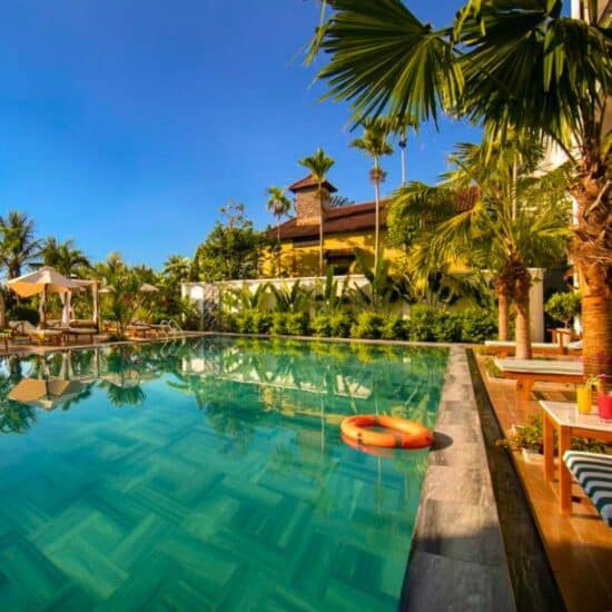 Pool and orange floaty at the shinning hotel Vietnam