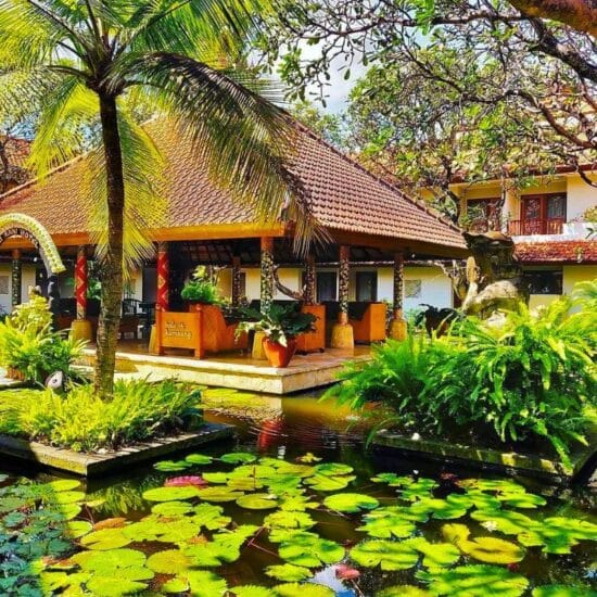 Pond & patio at the Bali Rani