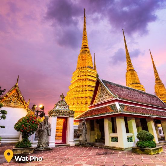 Wat Pho Temple in Bangkok at Sunset