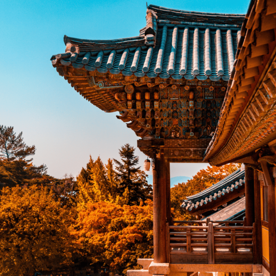 Traditional temple architecture in autumn