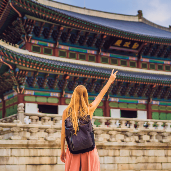 Tourist enjoying Gyeongbokgung Palace view