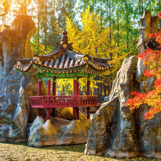 Traditional pavilion surrounded by nature
